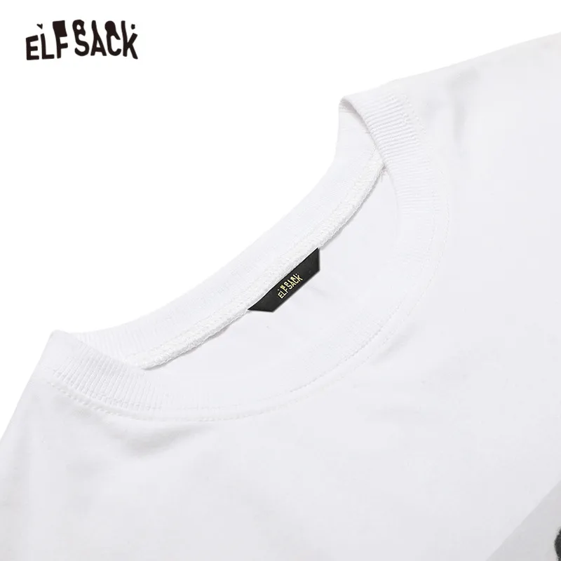 ELFSACK белая повседневная женская футболка с рисунком, осень, контрастная женская футболка с длинным рукавом