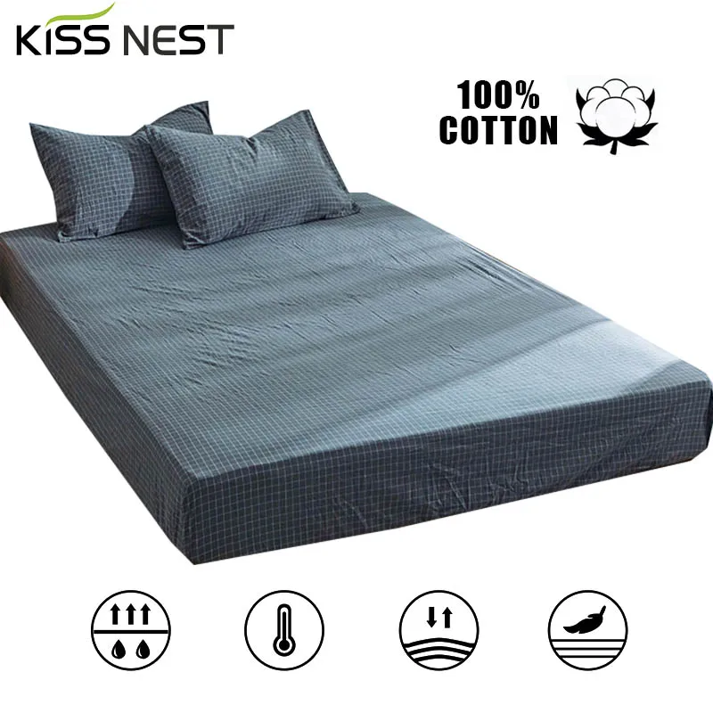 

Home Textiles 100% Washed Cotton Bed Sheet/Fitted Sheet,Warm Breathable Soft Classic Plaid Style Multi-size 1 Pcs