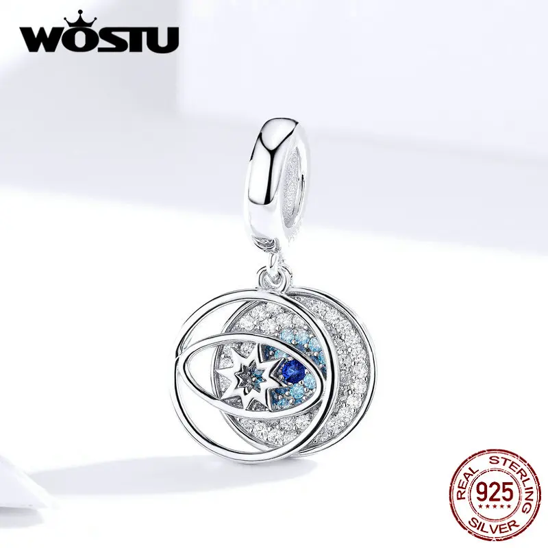 WOSTU бусины со злыми голубыми глазами 100% Стерлинговое Серебро 925 пробы циркониевые