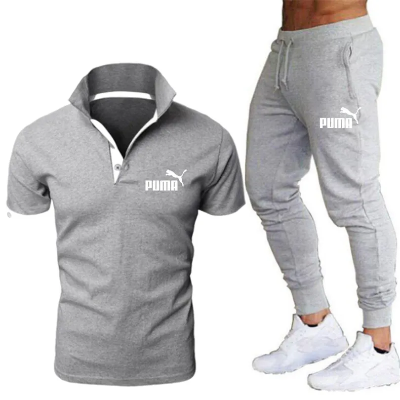 

Men's brand printed sportswear suit pure cotton quick-drying gym fitness running wear fashion short-sleeved polo shirt jogging