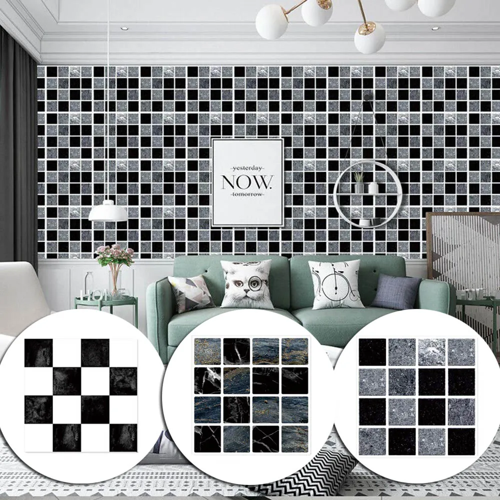 

Mosaic Wall Sticker 30X Kitchen Tile Stickers Bathroom Sticker Self-adhesive Wall Home Decor Kitchen DIY Art Mural