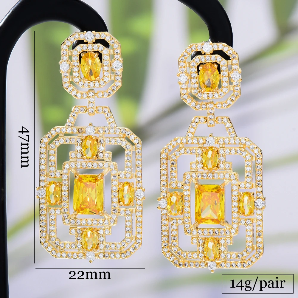 

SORAMOORE Gorgeous Trendy Square Dangle Earrings for Noble Women Bridal Luxury Wedding Earrings Jewelry Ladies Daily New Fashion