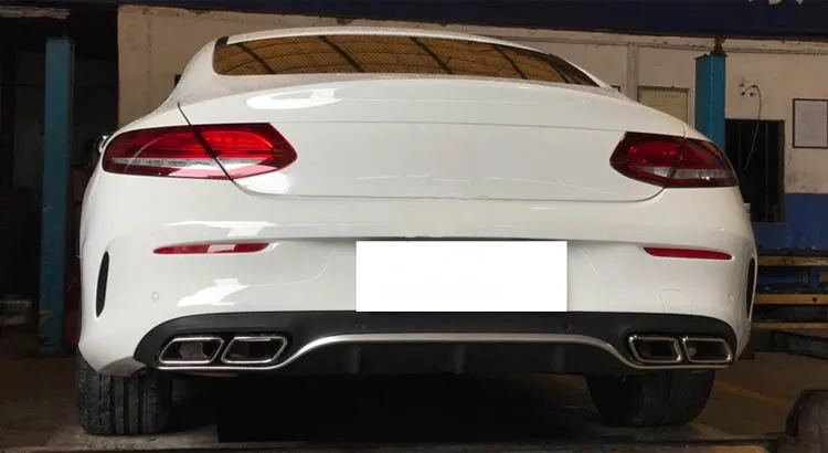 Для C63 рассеиватель AMG с выхлопные трубы для Mercedes Benz W205 C205 купе 2-дверный C200 C300 C43 AMG для C63 AMG заднего бампера v-стиля