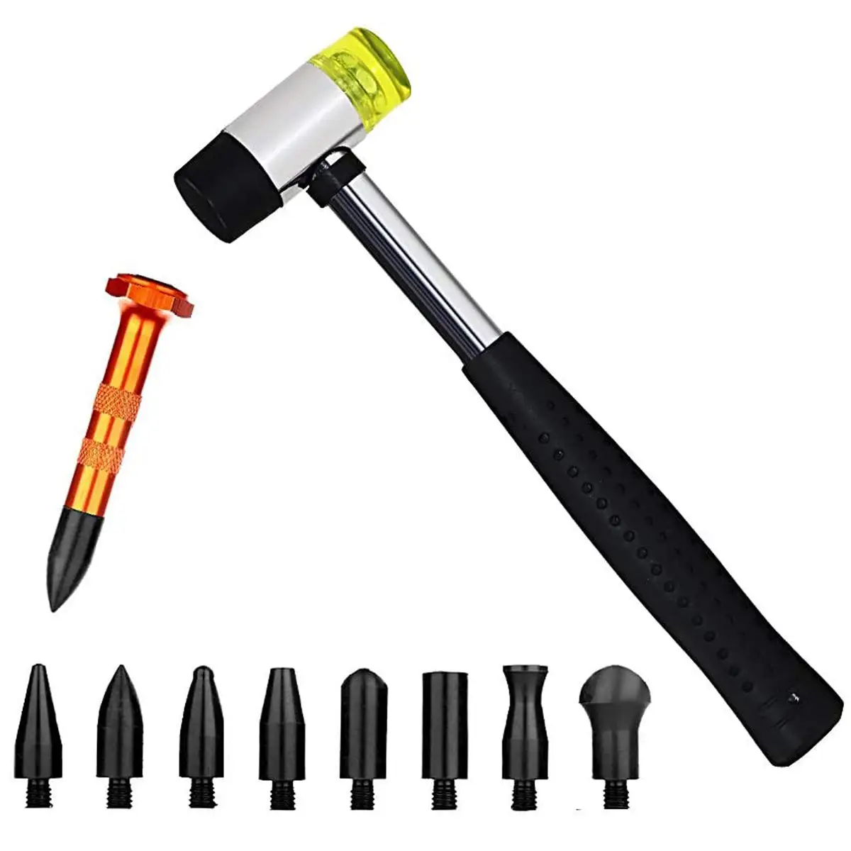 Dent Repair Tools Rubber Hammer 9 Heads Tap Down Tools Paintless Dent Removal Kit