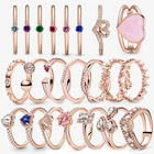 Женское серебряное кольцо с розовым сердцем, с фианитом