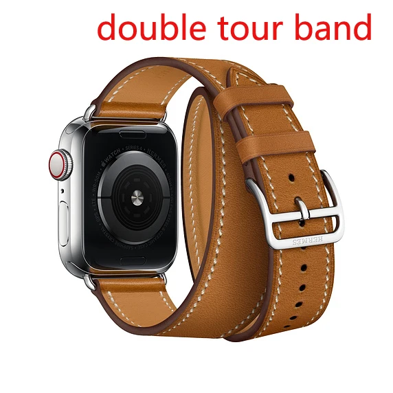 double tour brown Один тур из натуральной кожи ремешок для наручных часов Apple Watch, версии двойной пряжкой 3/2/1 38 мм 40 мм 42-44 мм, браслет для наручных часов iwatch серии 5 4 - Цвет ремешка: double tour brown