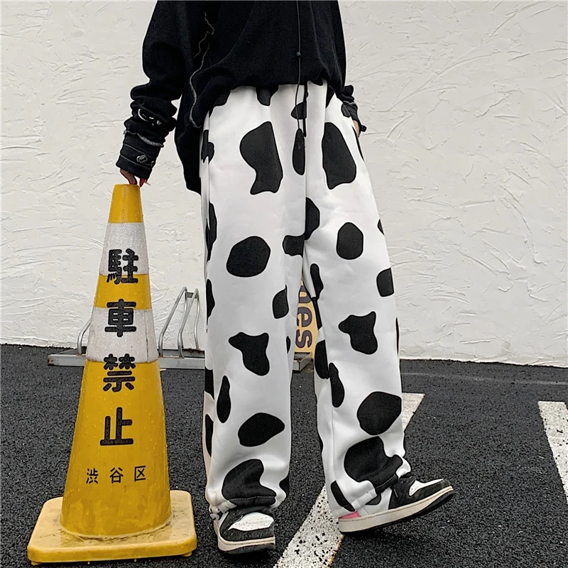 

Loose Straight Ins Women's Clothing Pants Cow Print Unisex Couple Clothes Ulzzang Casual Style Capris Hipster Fashion Brand