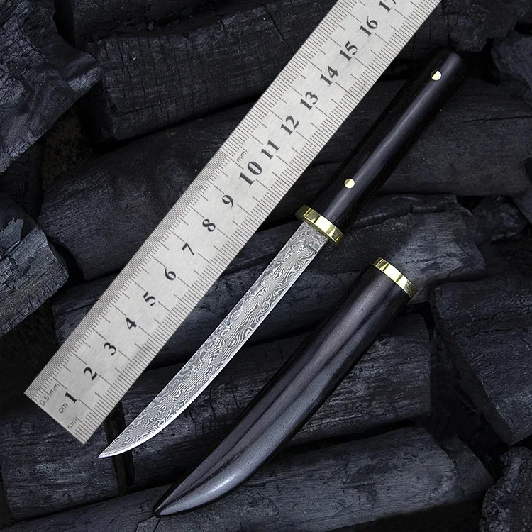 

Small Samurai Damascus Steel Knife Fruit Knife Mini Knife Straight Knife Portable Self-defense Knife Gift Knife Gift Box