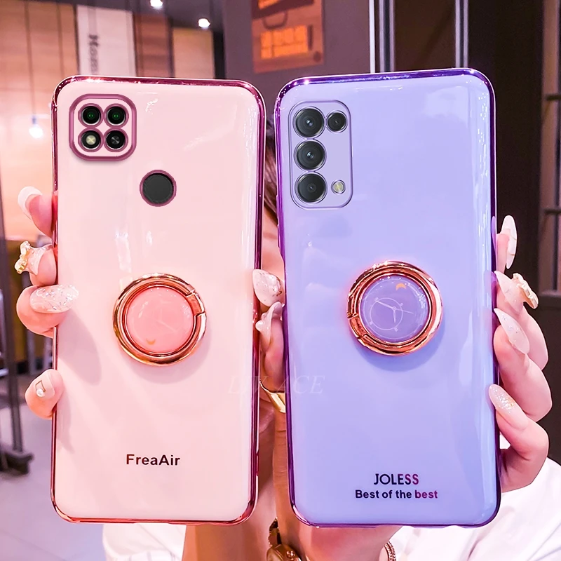 ring holder soft silicone phone case for oppo realme c21 c 21 global stand luxury plating back cover shell fundas coque free global shipping