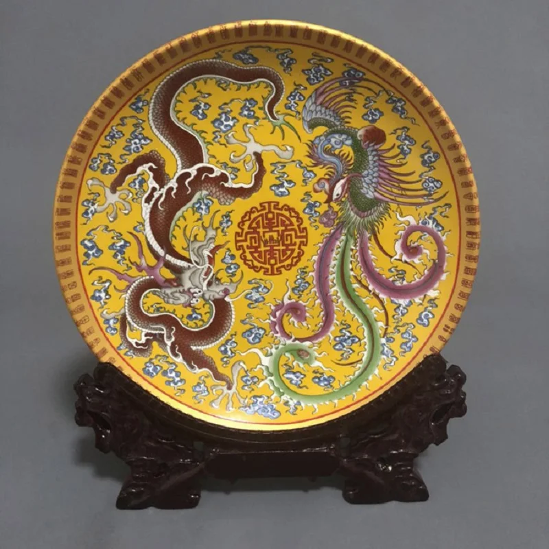 

Jingdezhen Ceramic Plate Vintage Chinese Traditional Plate Home Decoration With Base Fine Smooth Surface Furnishing Articles