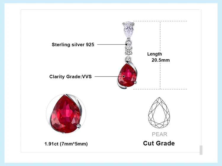 Jewelrypalace 2.4ct груша красный создания Рубин Висячие серьги 925 серебро, Новая мода Серьги для Для женщин Свадебные украшения