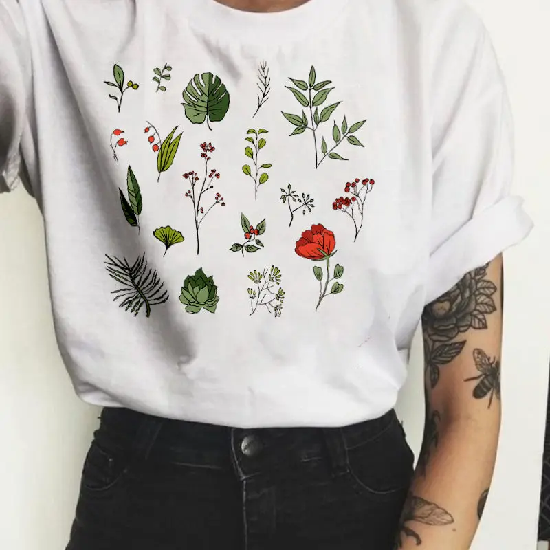 

2022 Fashion Graphic Flower Print Womens Tee Ladies T Shirt Casual Woman Tee Shirt Female Short Sleeve O-neck Tshirt