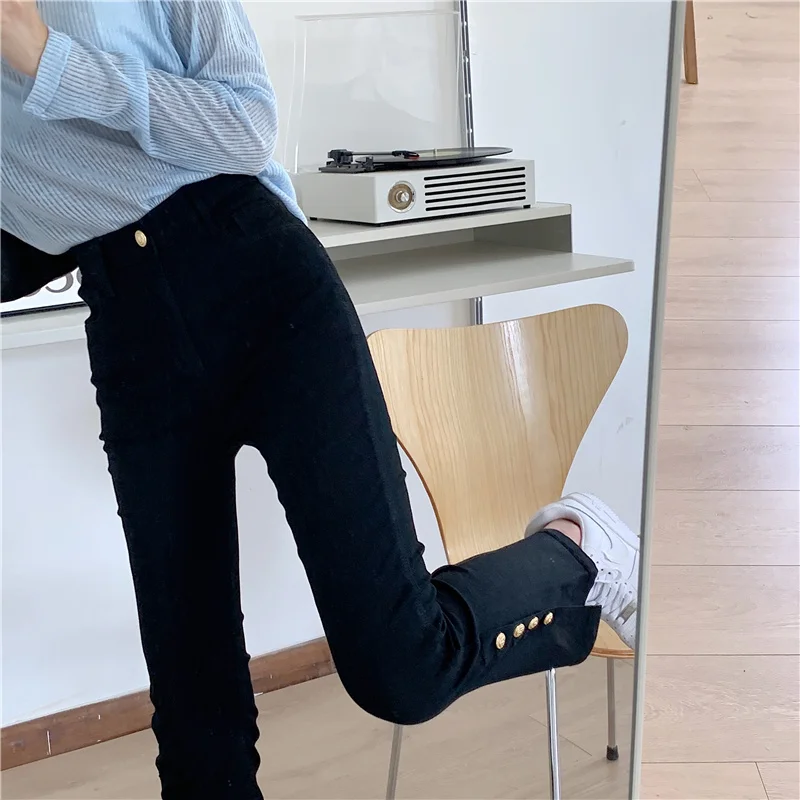 

Skinny Jeans Women Buckle Design High Waist