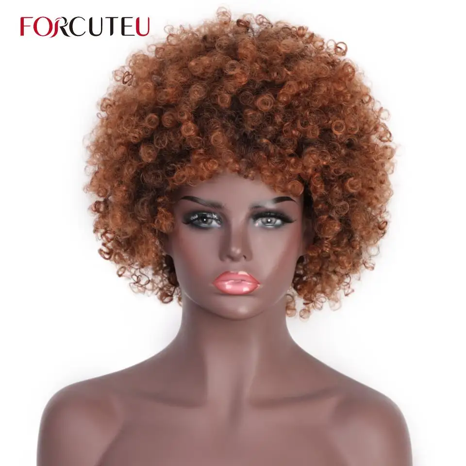 

FORCUTEU Synthetic Short Afro Kinky Curly Hair Wigs Ombre Bouncy Curls Wig for Black Women Brown Blonde Soft Natural Looking