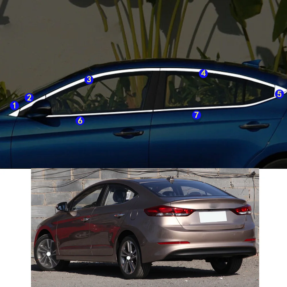 Pegatina de estilo de coche para Hyundai Elantra, molduras de Marcos, partes de capó, pilar de decoración de ventana, tira media, 2016, 2017, 2018, 2019, 2020