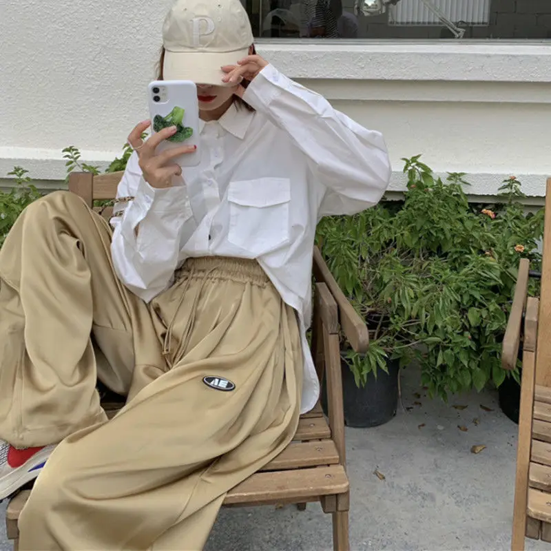 

HOUZHOU Baggy Khaki Pants Women Vintage Oversized Harajuku High Waist Palazzo Trousers Casual Loose Wide Leg Pants Female Korean