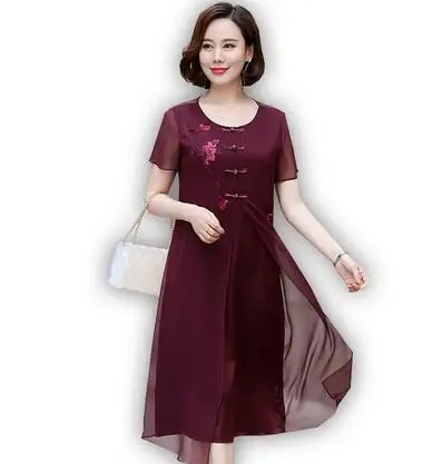 Поддельные шифоновые платья из двух частей среднего возраста платье с коротким