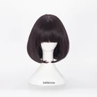 Парик для косплея Акико йосано из бродячих псов, термостойкий короткий парик Боба, фиолетово-черный из синтетических волос, с шапочкой, Заколкой-бабочкой