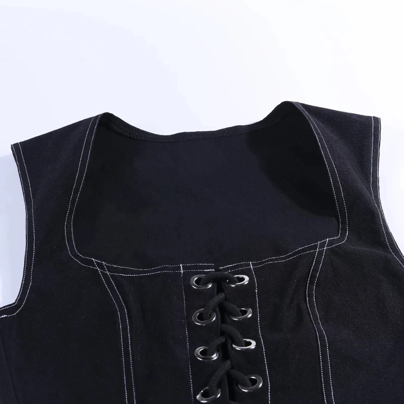 

Summer Tank Tops Women Sexy Crop Top Laceup Sleeveless Bandage Top Fashion Slim Hollow Out Vacation Streetwear Summer Denim