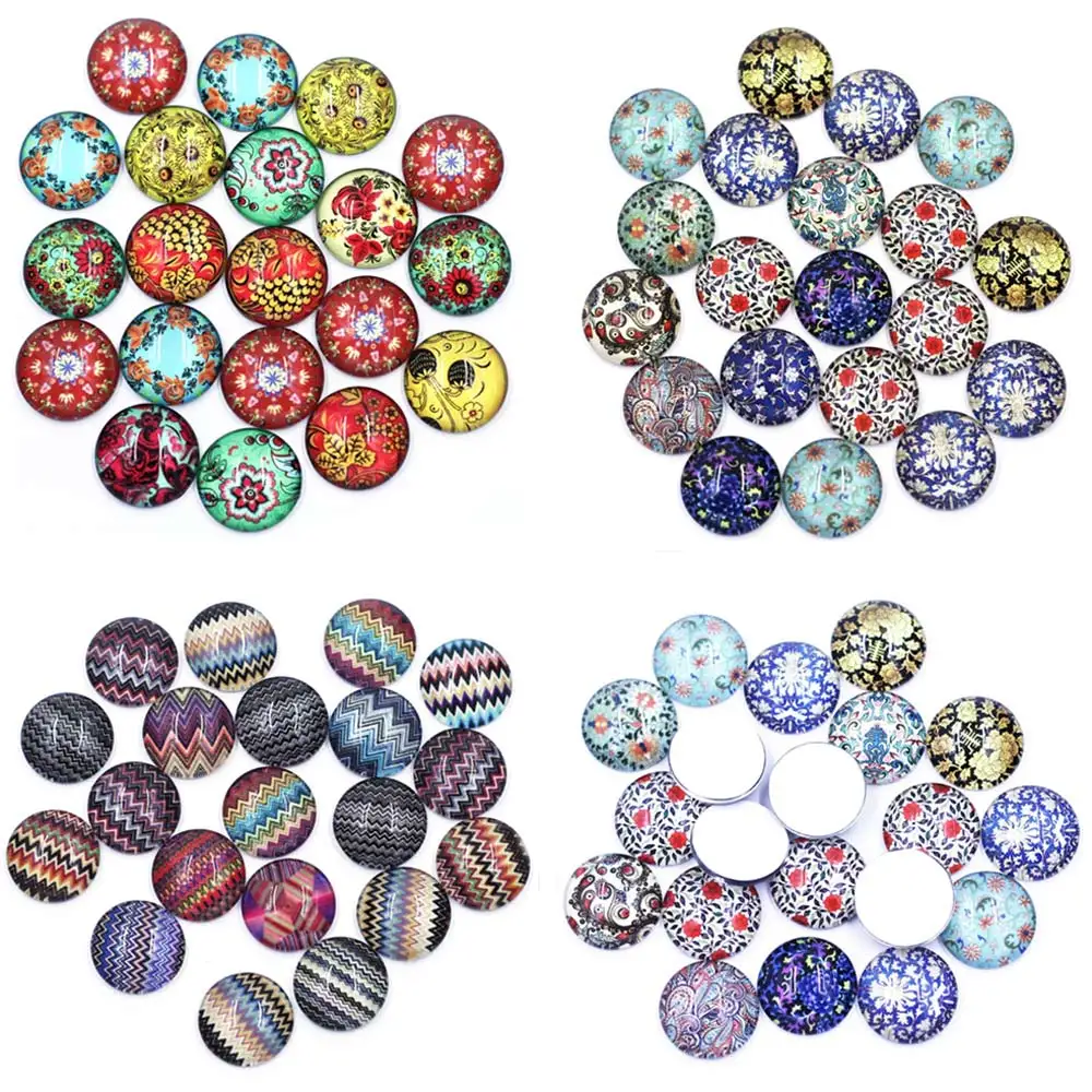 

4PCS 35mm Mixed Floral Wave Glass Round Domes Cameos Cabochons Flatback DIY Scrapbook Handbag Crafts Jewelry Replace Accessories