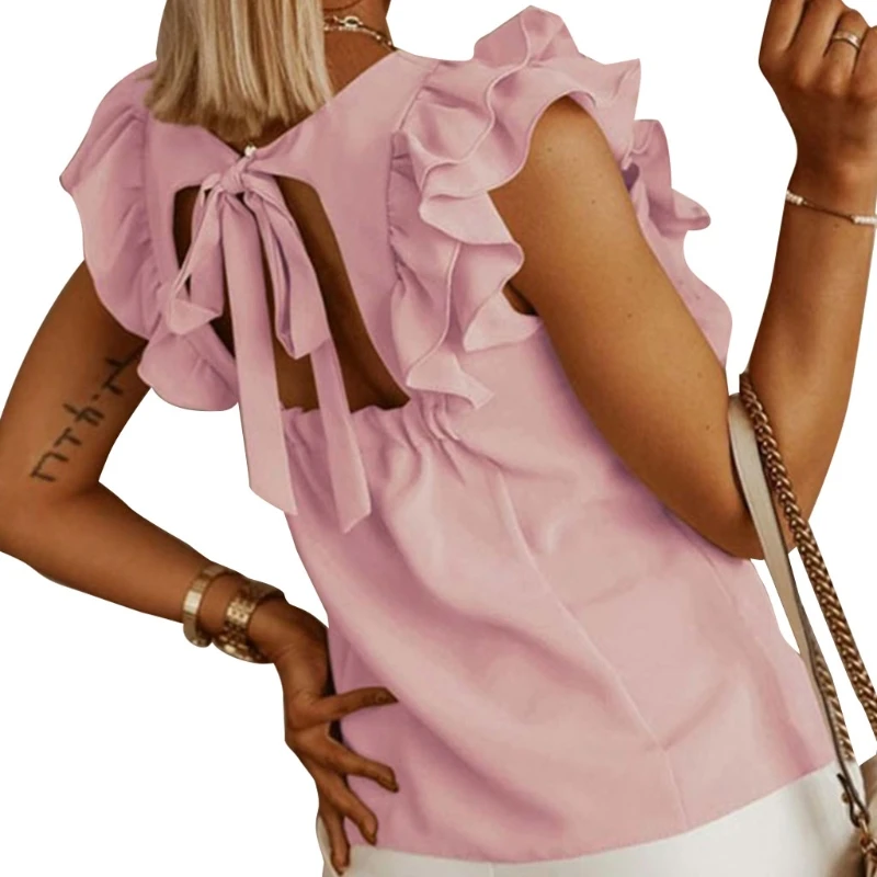 Женские гофрированные футболки с коротким рукавом сексуальное открытое платье