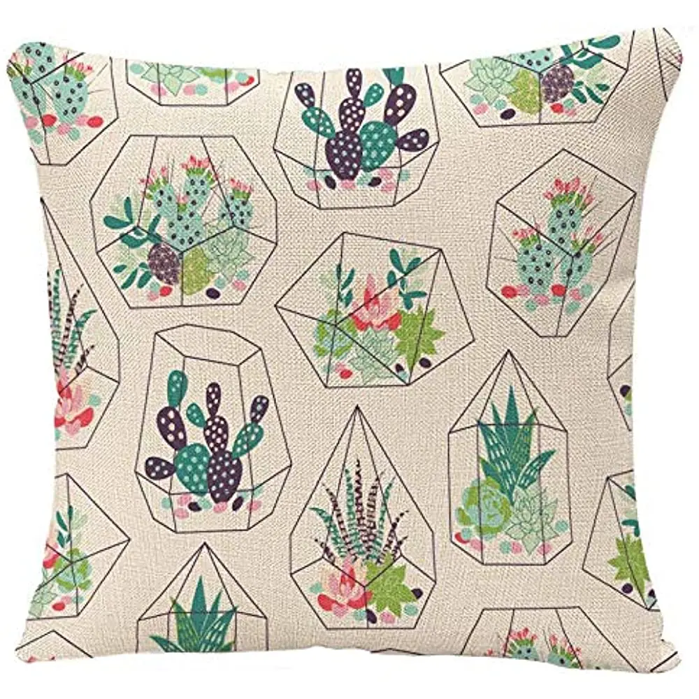 

YGGQF Pillow Covers Cactus with Succulents and Cactuses with Inky in Glass Terrariums Trendy Tropical Design Flower