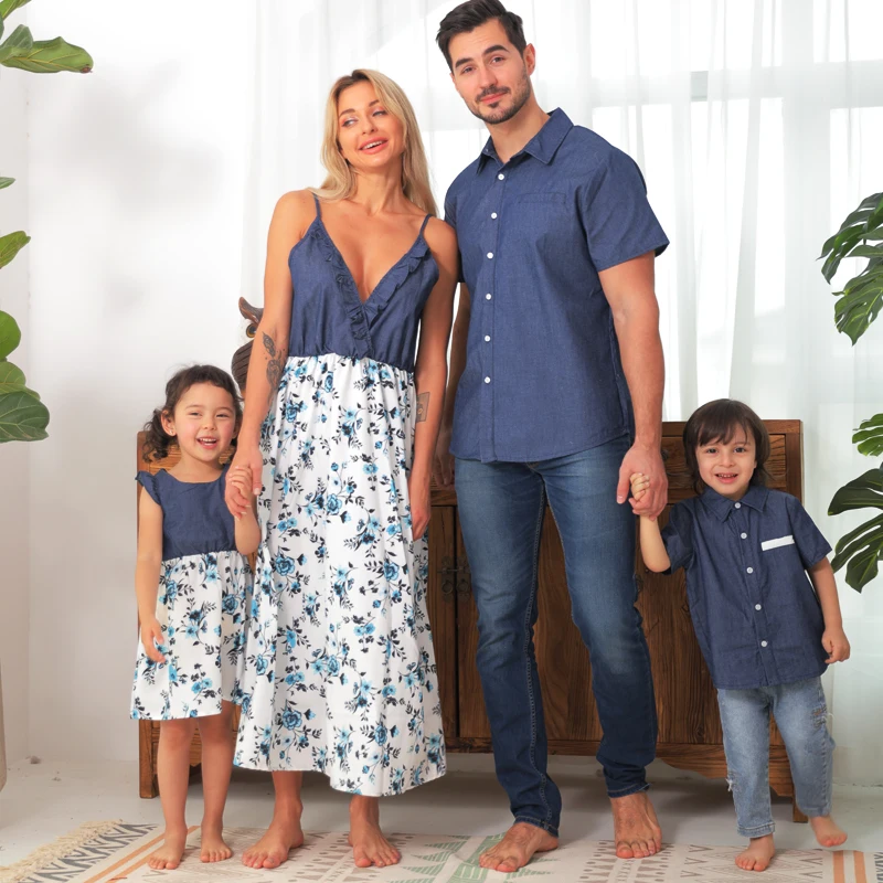 

Family Matching Outfits Floral Print Mother Daughter Matching Dress Dad Son T-shirt Casual Holiday Family Look Baby Clothes Girl