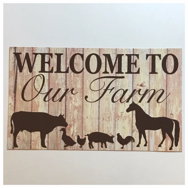 

Welcome Farm Tin Sign Hanging or Wall Plaque Country Horse Chicken Rooster Pig