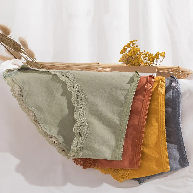 Трусики женские хлопковые оранжевые/синие/зеленые со средней посадкой M L |