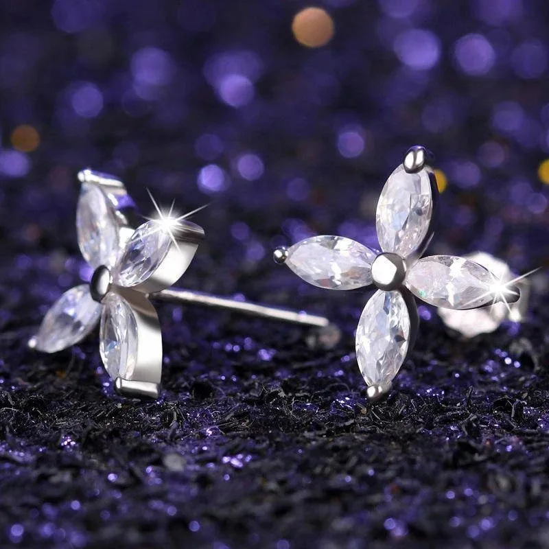 

YH-ZL Stud Earrings Crystal Flower Design Women Lady Silver Fashion Jewelry Stone Big Promotion