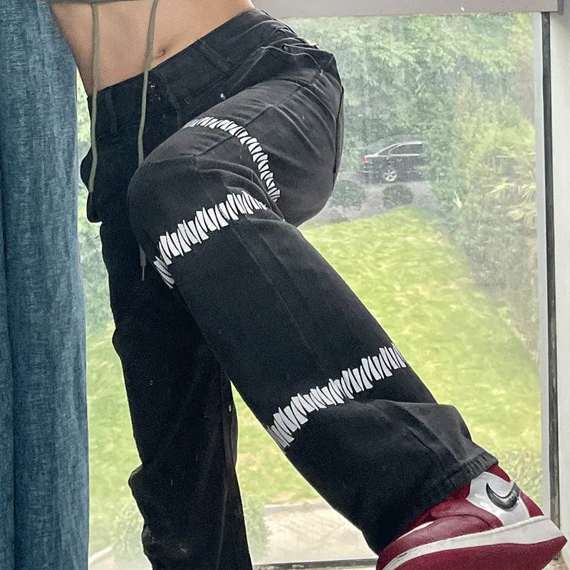 

Женские джинсы с высокой талией 2021, черные джинсы, женские джинсы y2k, джинсы с широкими штанинами, джинсы МОМ, прямые джинсы в стиле хип-хоп, м...