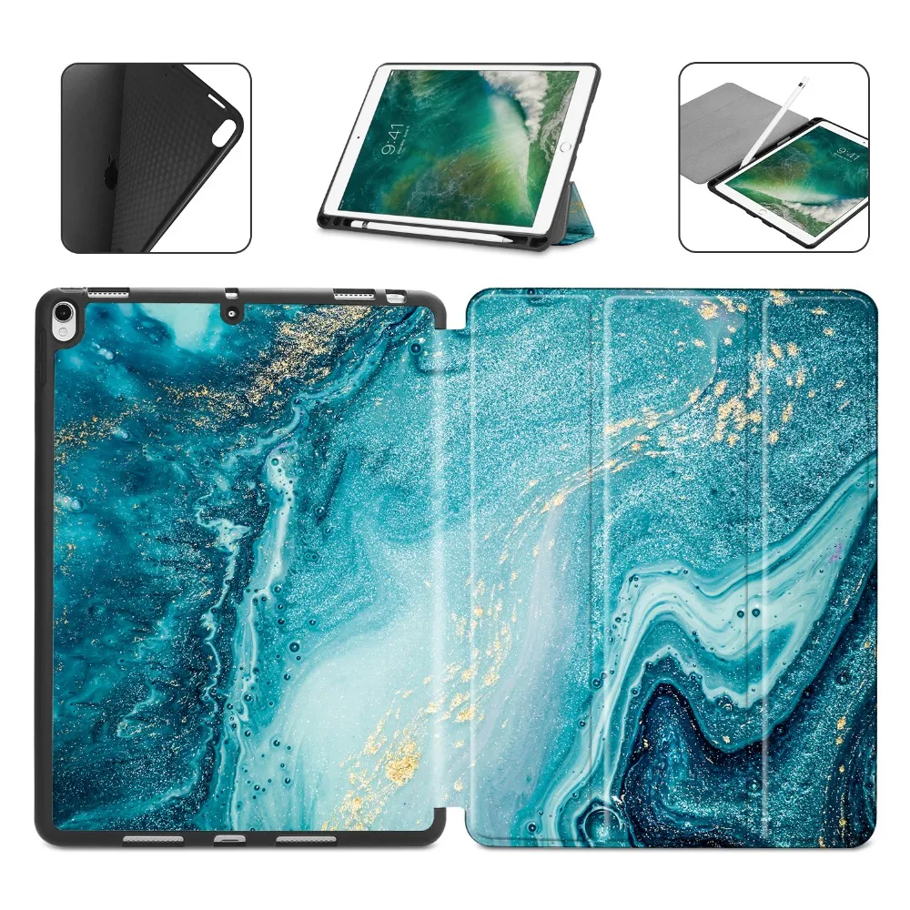 Чехол для iPad Air 3, 10,5 дюймов,, Фолио, резиновый, умный чехол, мягкий, ТПУ, задний Чехол с карандашом, для iPad Pro10.5 дюймов