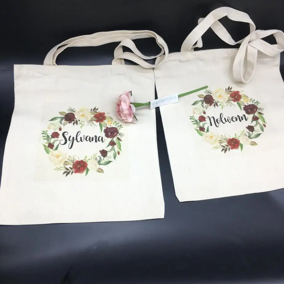 Персонализированный логотип свадебной вечеринки Цветочные Canva сумки сумочка подружки невесты сумки горничной честь предложение сумки на плечо подарки