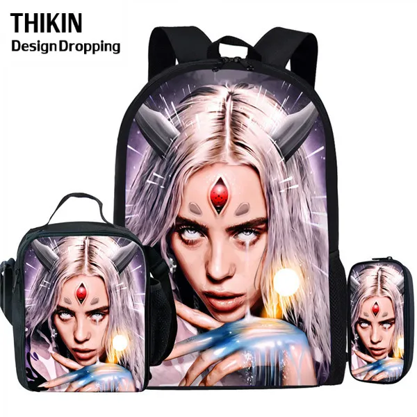 THIKIN Новые 3 шт./набор Billie Eilish школьные сумки для подростков мальчиков и девочек хип-хоп детский школьный рюкзак Rapper Женская Повседневная сумка - Цвет: as picture
