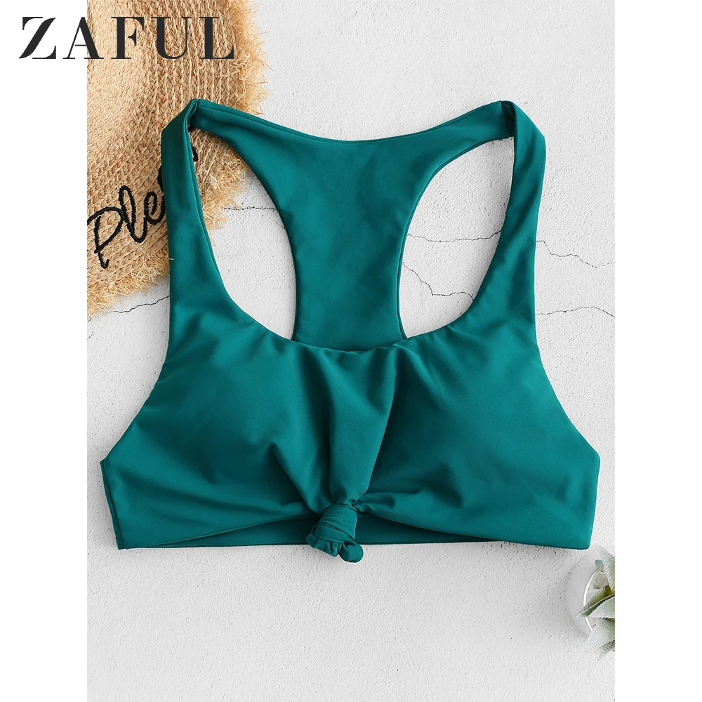 Женский купальник-бикини ZAFUL однотонный топ с глубоким вырезом и съемной