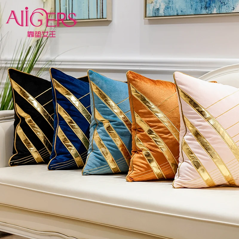 

Avigers Luxury Velvet Embroidery Cushion Covers Square Striped Patchwork Home Decorative Pillow Case For Bedroom Living Room Car