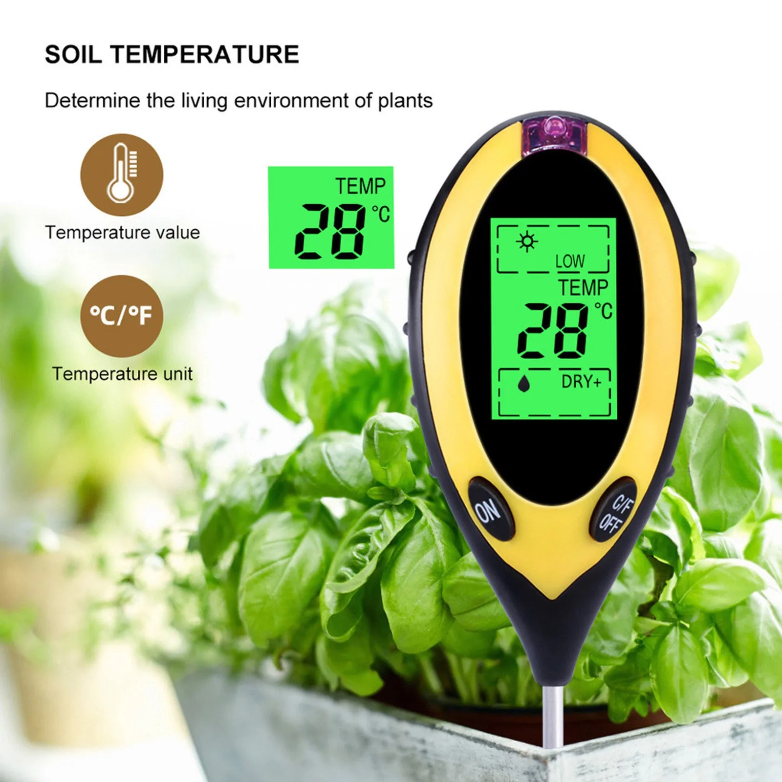 Тестер pH почвы 4-в-1 измеритель PH освещенности влажности и температуры для