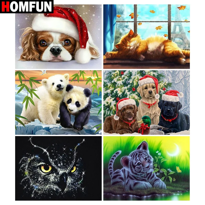 

Алмазная живопись HOMFUN «животные, собака, кошка, панда, сова», 5D полноразмерная/круглая вышивка, домашний декор, алмазная вышивка «сделай сам...