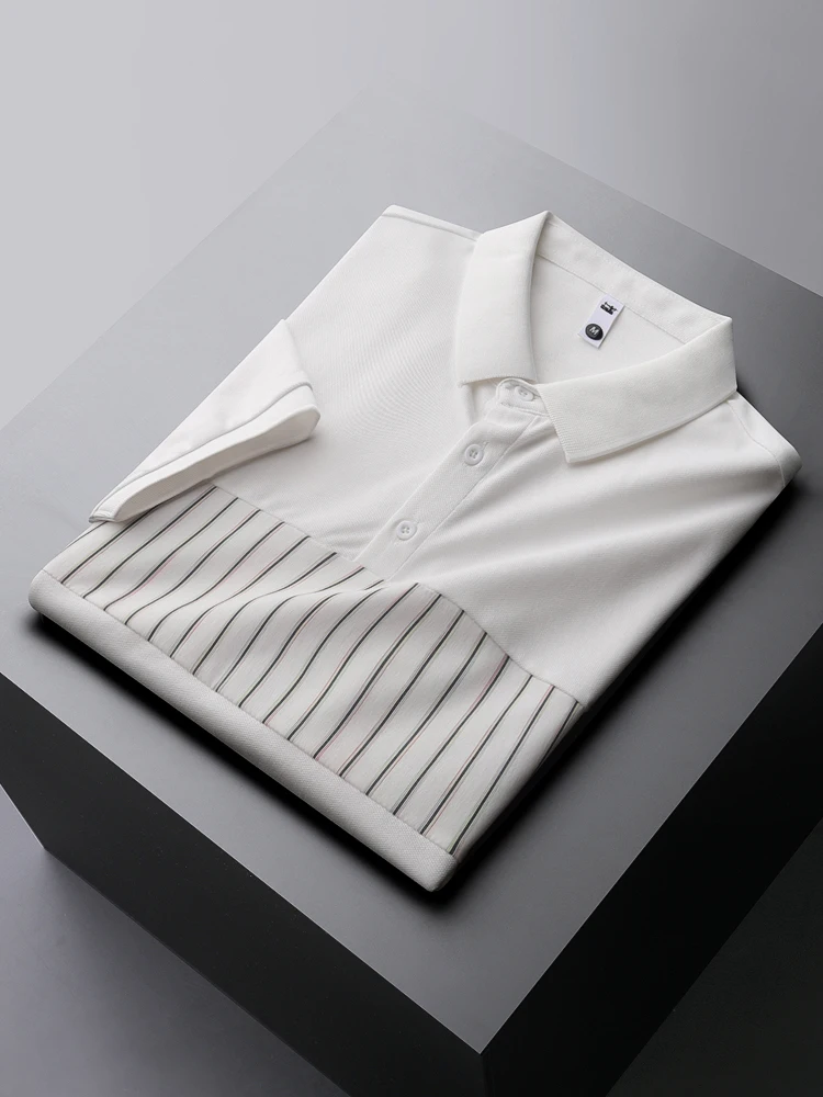 

Summer Cotton Male T-shirts Luxury Short Sleeve Stripe Splicing Casual Mens T-shirts Fashion Slim Fit Man T-shirts 4XL