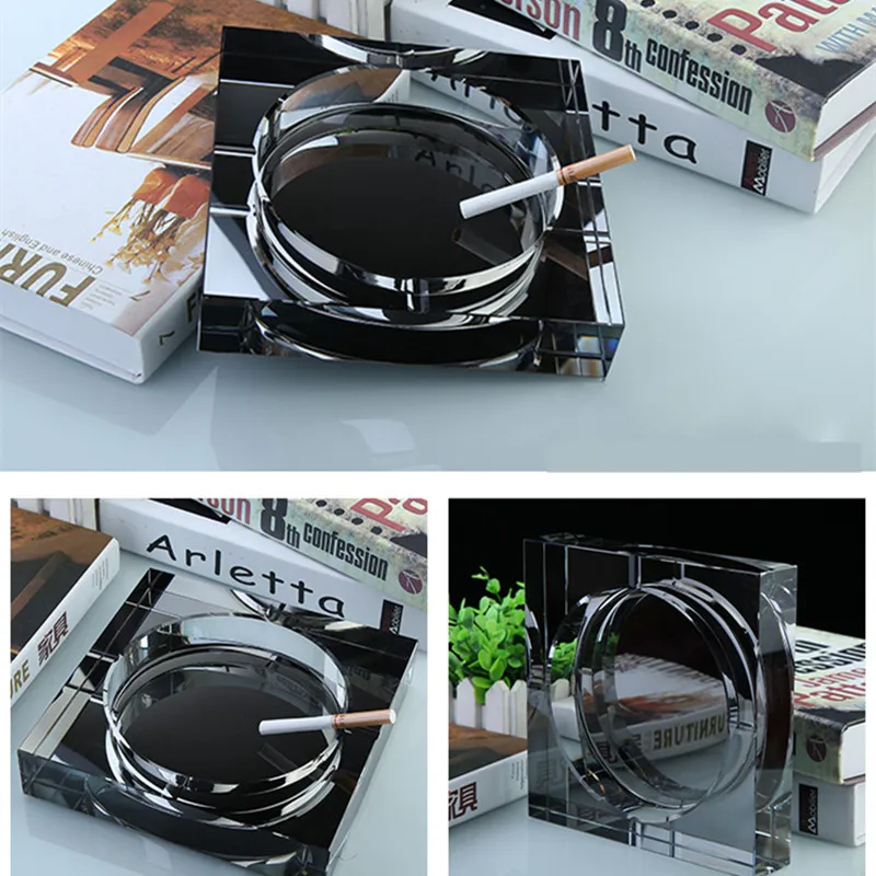 

Crystal Glass Ash Tray Black / Gold / Tranparent Square Shape Cigar Ashtray Smoking Accessories Office Modern minimalist gift
