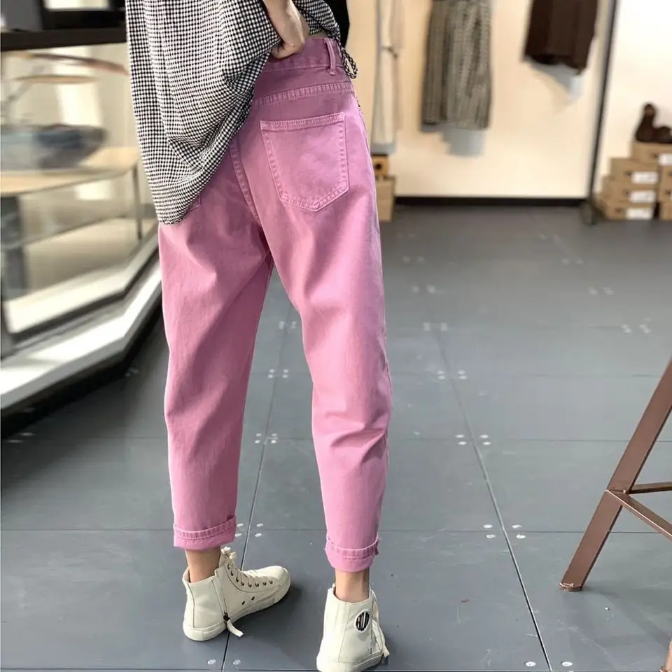 Женские джинсовые брюки с высокой талией повседневные свободные шаровары из