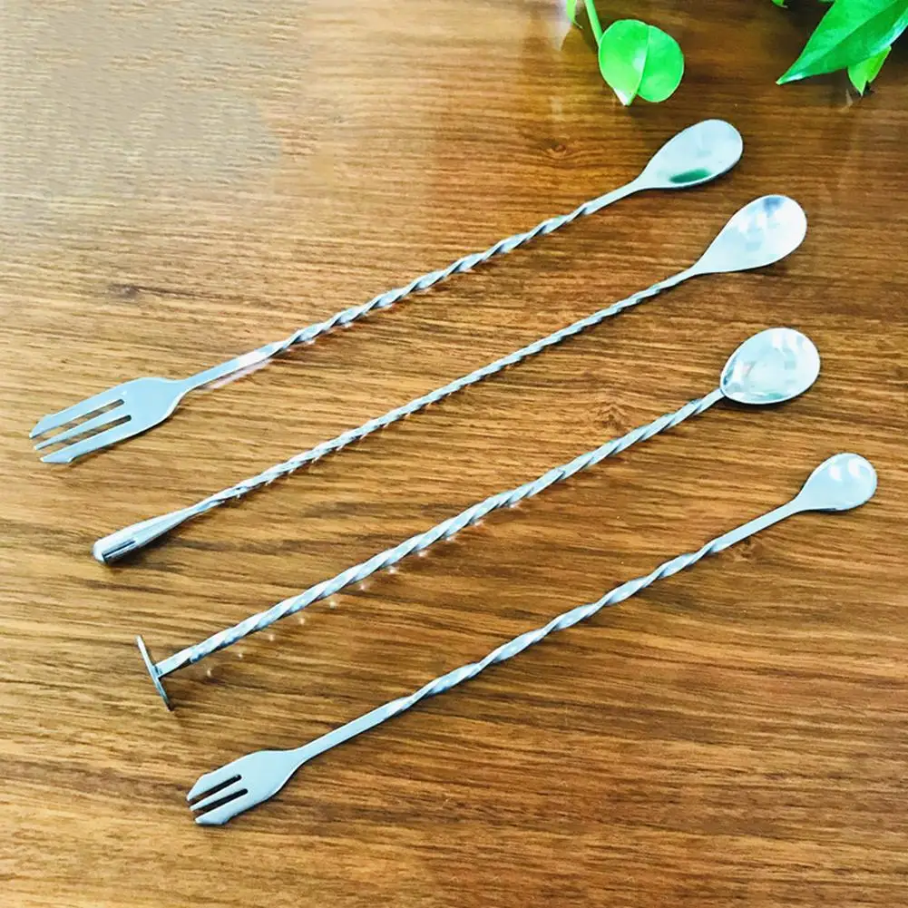 Нержавеющая сталь резьбовой с двойной головкой ложка для смешивания коктейлей