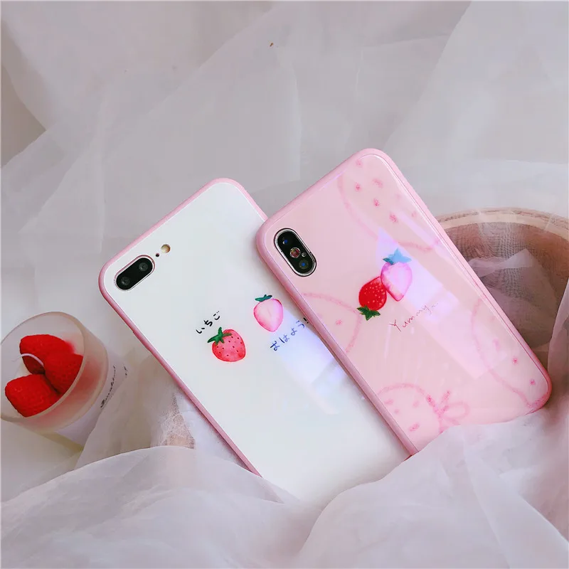 Kawaii японский клубничный чехол для телефона с надписью iPhone 6 Puls 6S 7 8 X XS чехлы из