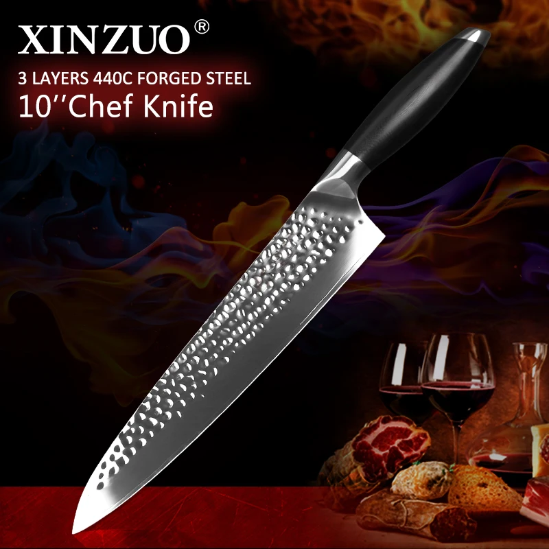 Нож шеф-повара XINZUO японские шлифовальные инструменты из нержавеющей стали 440C 10