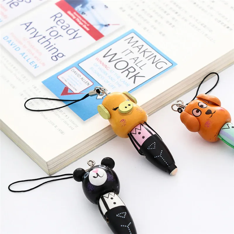 1 шт. деревянная шариковая ручка с маленьким мультяшным животным |
