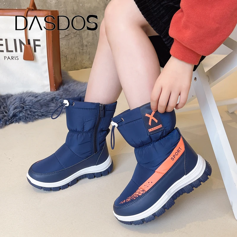 

Детские зимние ботинки, новинка зимы 2021, Детские Водонепроницаемые ботинки до середины икры, толстые плюшевые теплые скобы, Нескользящие бо...