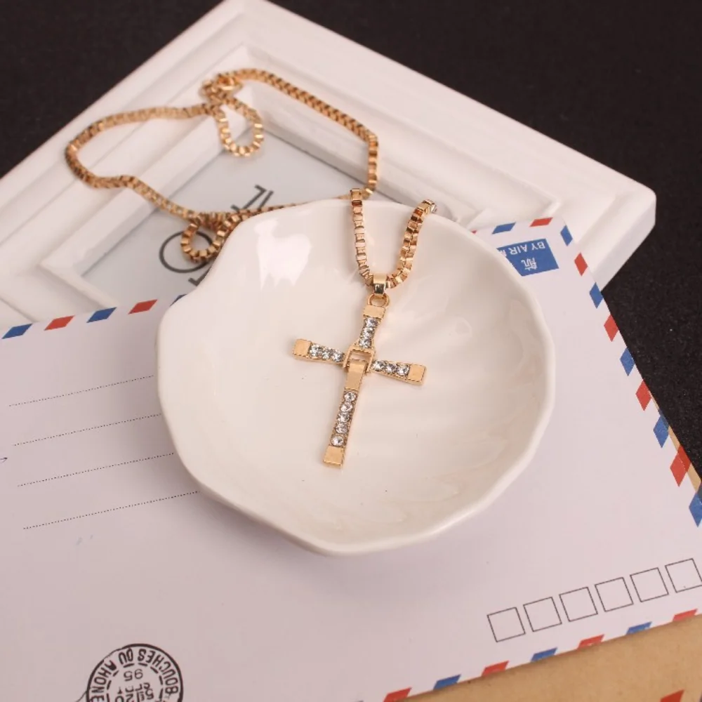 

European and American jewelry fashion OL Super 8 Torre Pendant Alloy Diamond Cross Necklace Hip Hop Rock Men's Couple Necklace