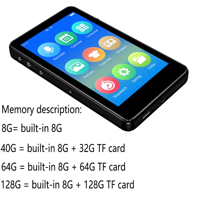 Металлический MP3 плеер Bluetooth 5 0 Полноэкранный сенсорный экран 3 дюйма встроенный