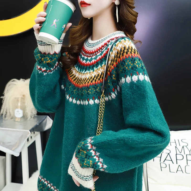 

Jacquard Sweater Women's 2020 New Style Spring Clothing Western Versatile Loose Outer Wear Thick Online Celebrity New Year Tops