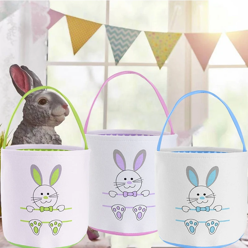 Счастливая Пасхальная корзина для кроликов с рисунком искусственное пасхальное